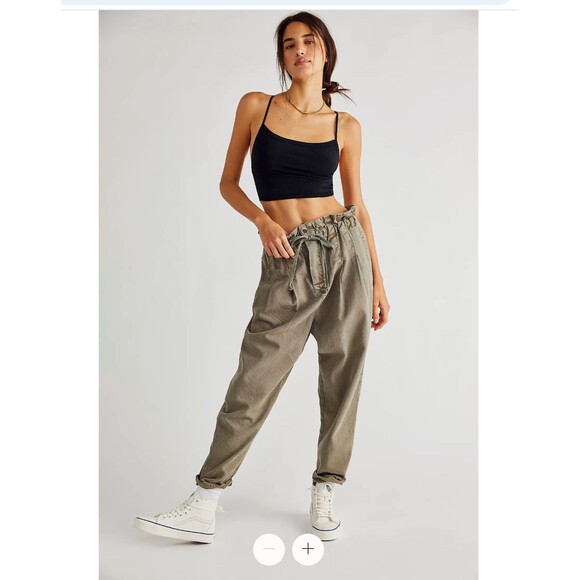 Free People Margate Pleated Trouser Pants Size XS Olive Green Paperbag Waist - Picture 1 of 14